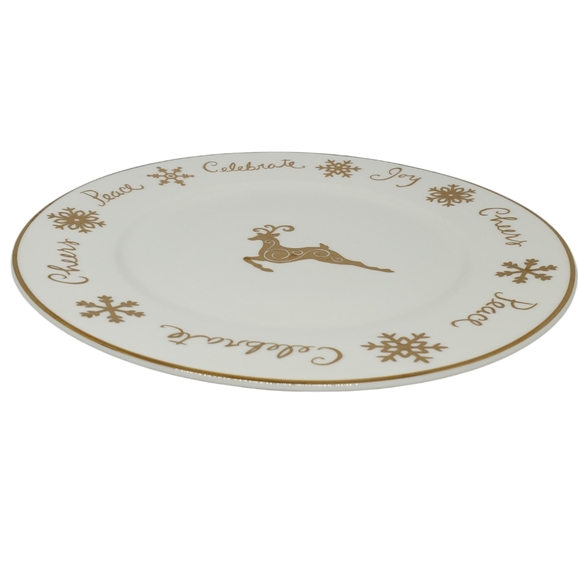 Gibson Designs Vtg Celebration Dinner Plate Gold Snowflakes Deer 2001 Pre-Owned - Picture 3 of 10